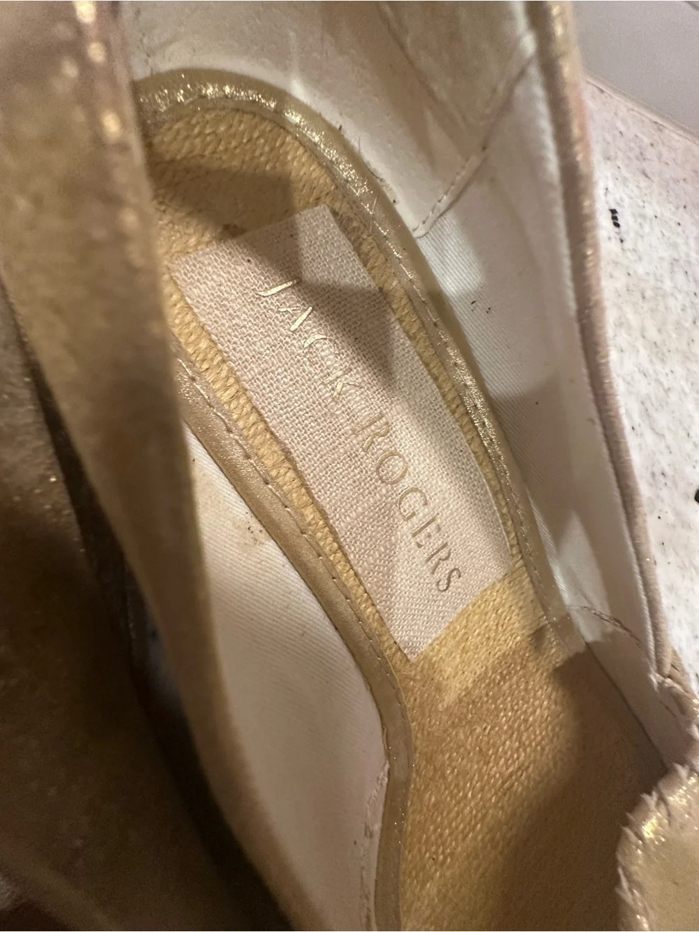 Jack Rogers Palmer Espadrilles Wedge Shoes Country Club Prep Gold Leather Size 8